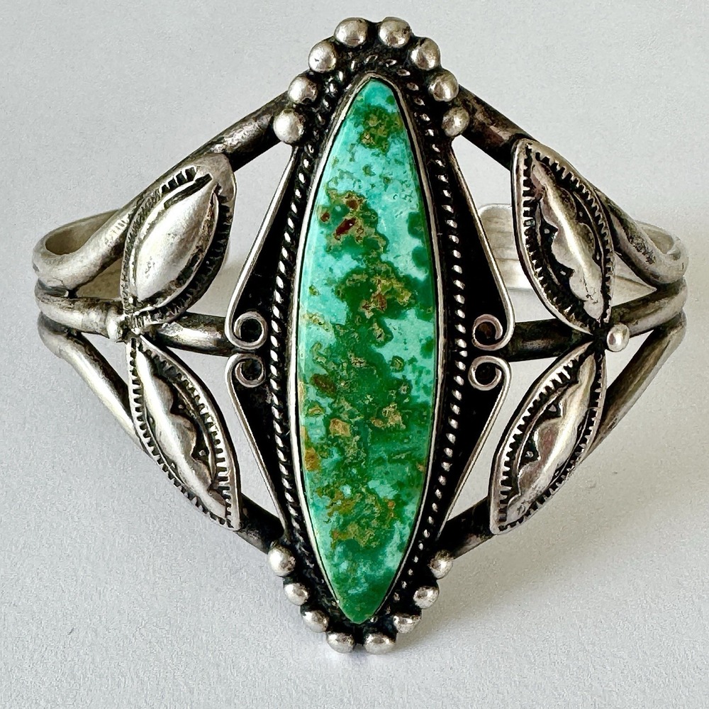 VTG Navajo Cuff Bracelet Turquoise Harvey Era 1960s Marquis Sterling Native Amer - Picture 9 of 14